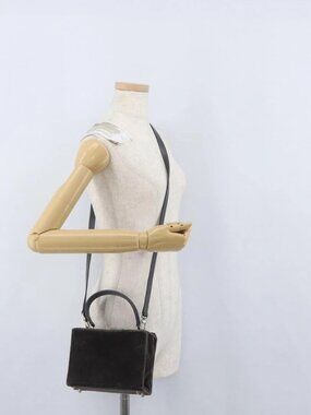 FENDI Shoulder Bag Velor Gray Silver Auth bs33575